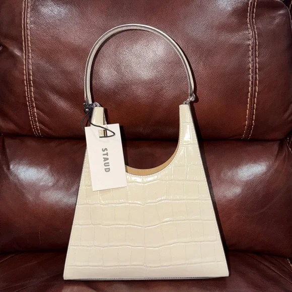 🔥🔥🔥NEW Staud Rey Croc Embossed Leather Shoulder Bag - Picture 7 of 10